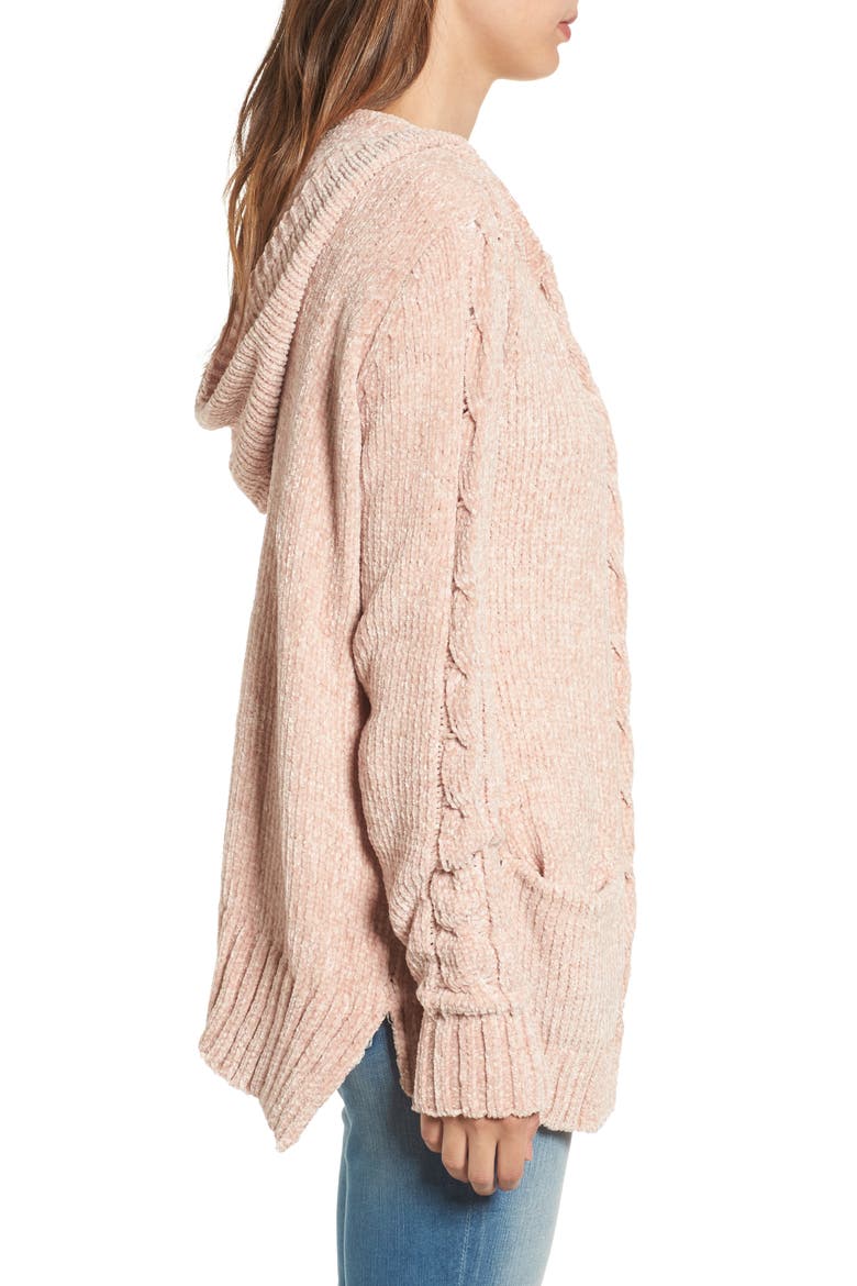 Chenille Hooded Cardigan, Alternate, color, BLUSH