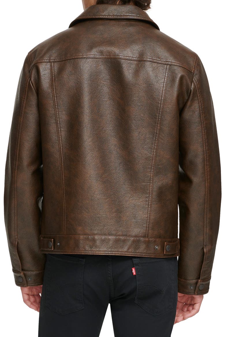 Faux Leather Trucker Jacket, Alternate, color, BROWN