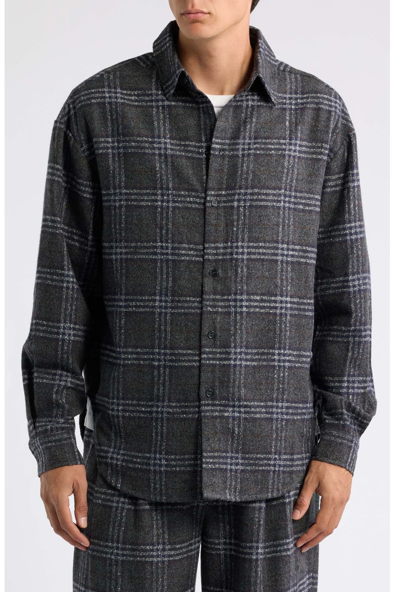 Eco Relaxed Plaid Button-Up Shirt, Alternate, color, NIGHT SKY