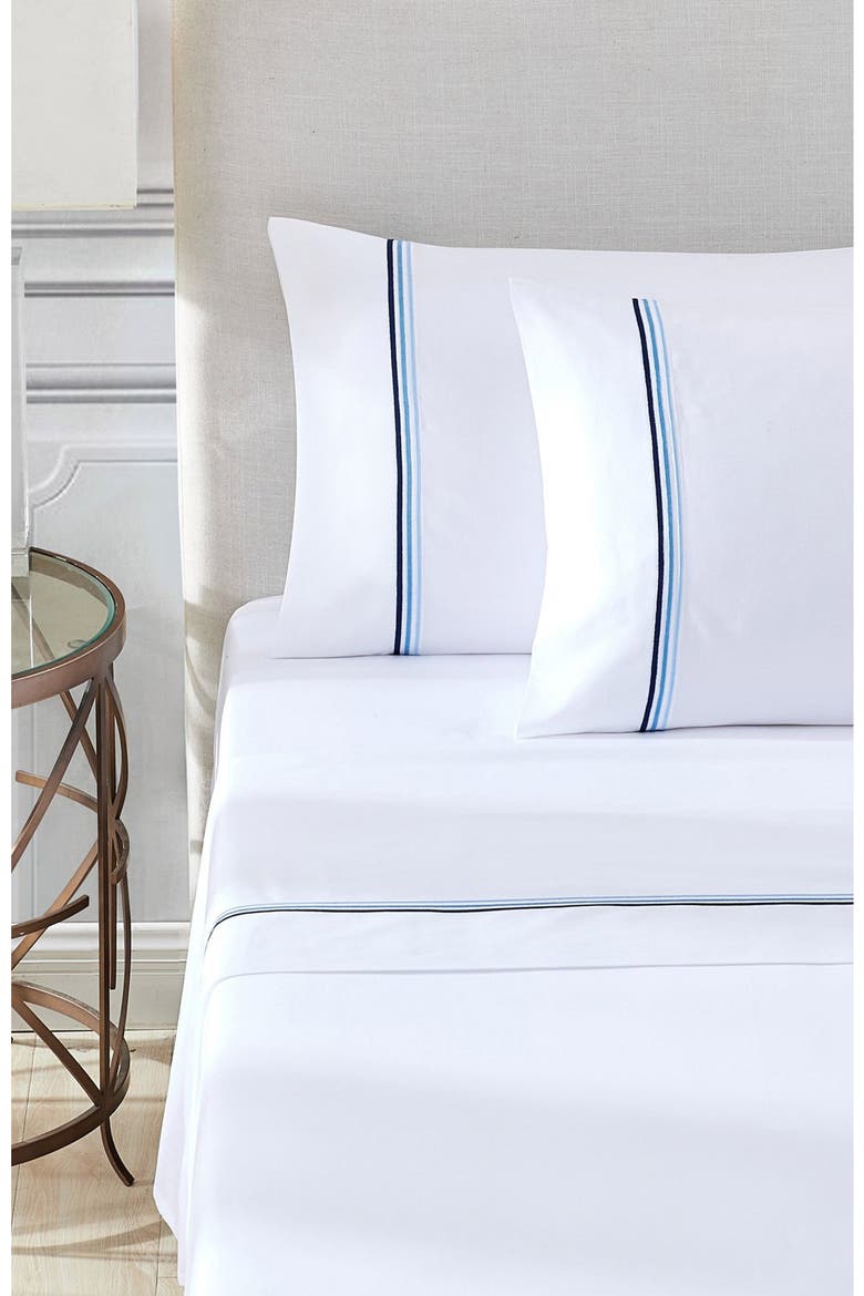 Egyptian Cotton Sateen Bratta Embroidery Triple Luxe Sateen 4-Piece Sheet Set, Alternate, color, OCEAN