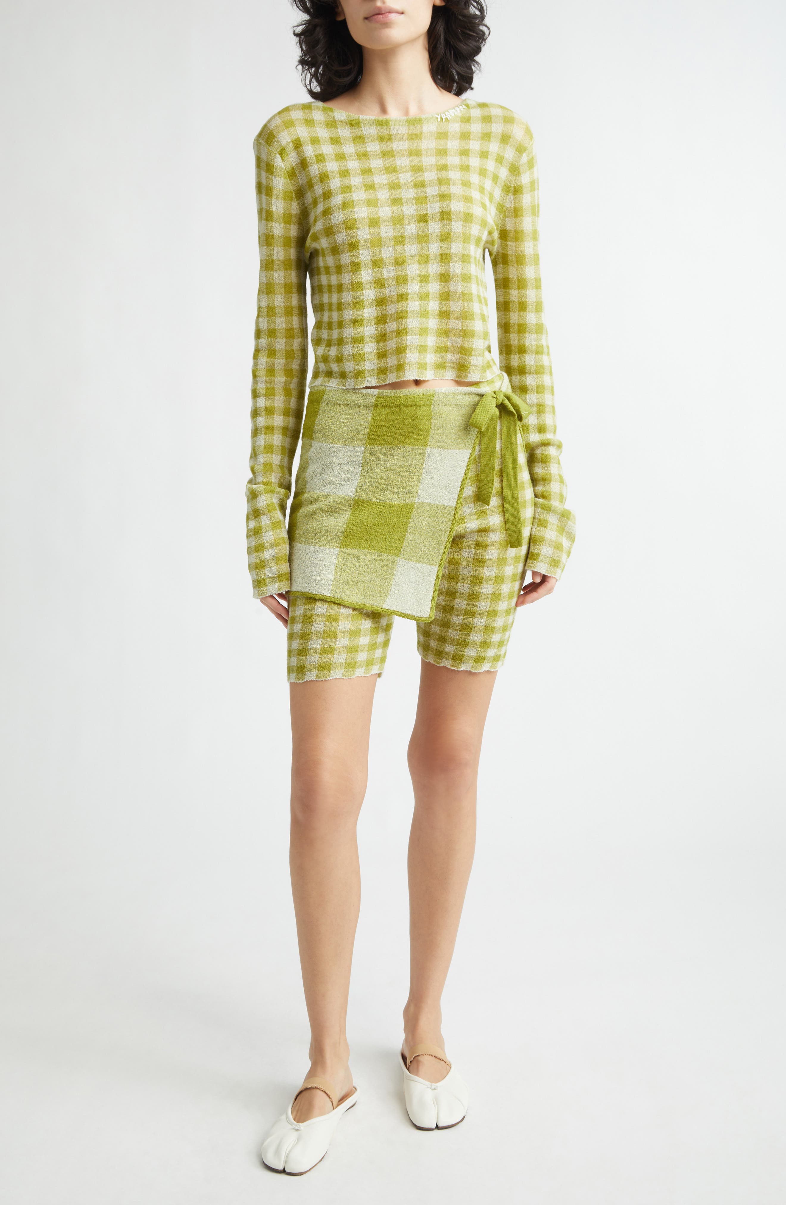 Gingham Wool Bike Shorts with Removable Wrap Panel - image 2