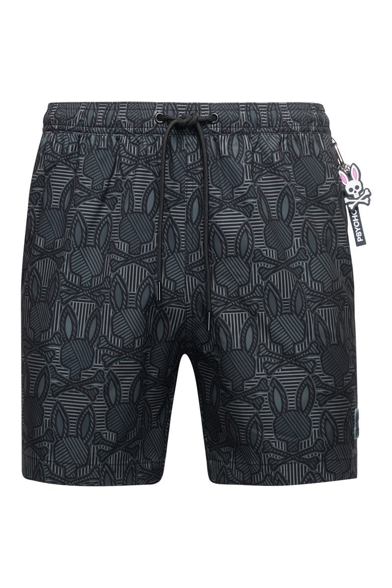 Reeves Bunny Print Swim Trunks, Alternate, color, BLACK