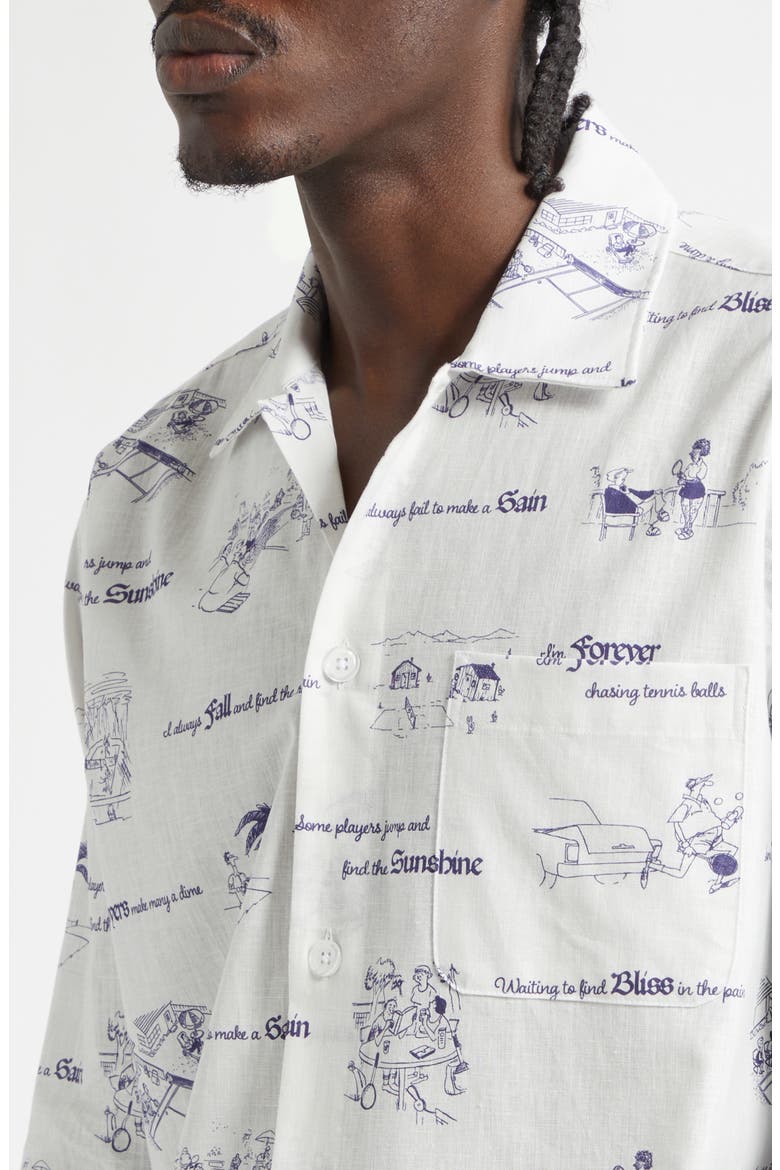 Sunshine Print Cotton & Linen Shirt, Alternate, color, OFF-WHITE
