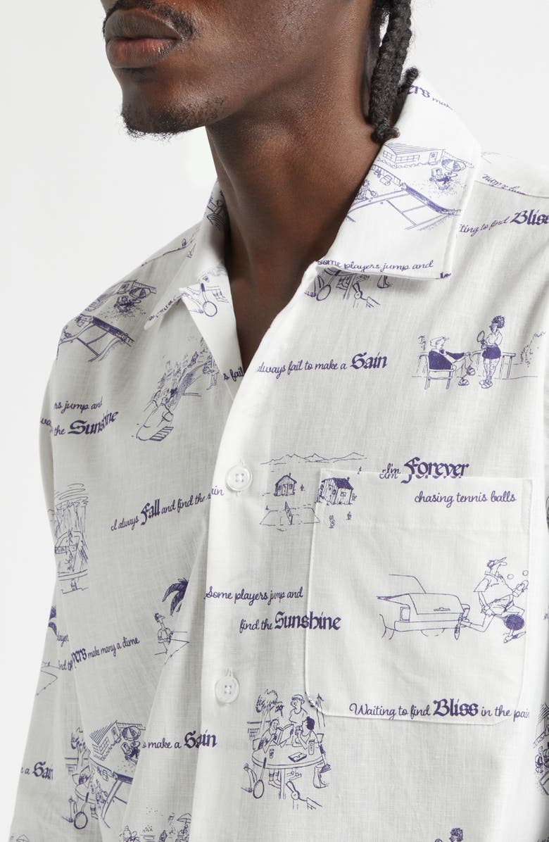 PALMES Sunshine Print Cotton & Linen Shirt, Alternate, color, Off-White