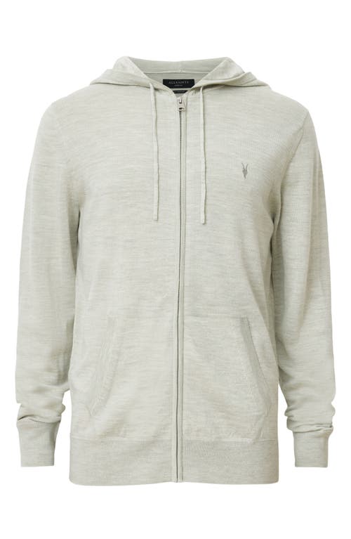 Allsaints Mode Merino Zip Up Ramskull Hoodie In Slate Green