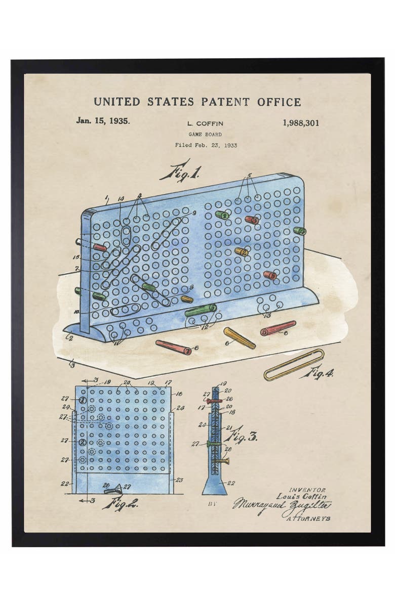 Antique Curiosities Battleship Game Patent in Black Frame, Main, color, NO COLOR