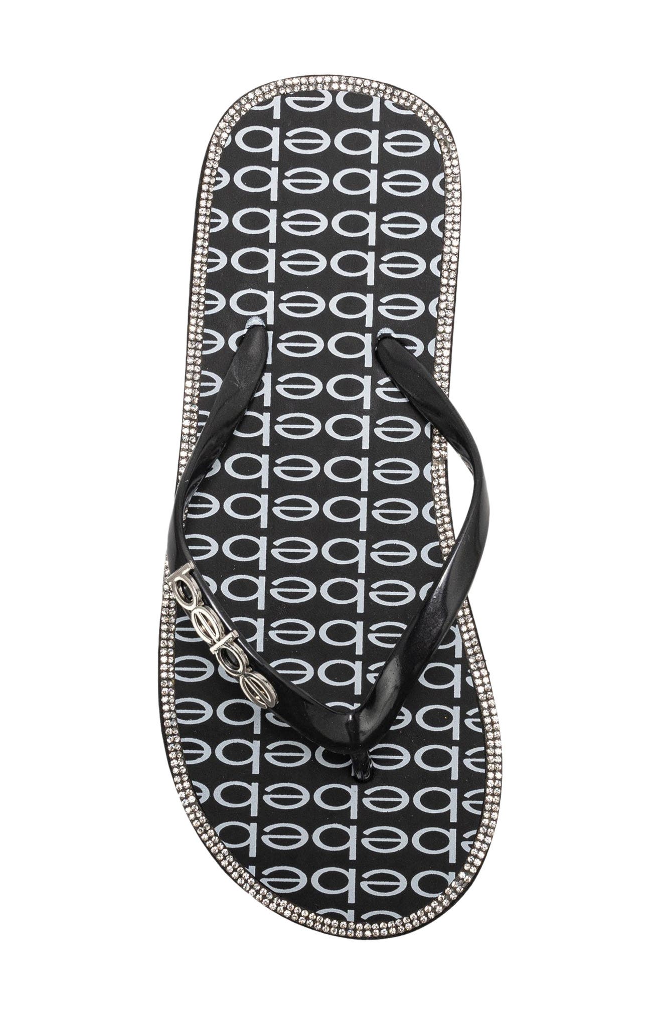 bebe Logo Print Flip Flop, Alternate, color, Black