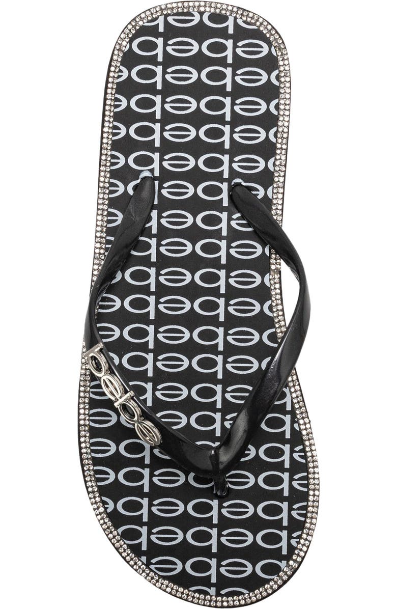 bebe Logo Print Flip Flop, Alternate, color, Black