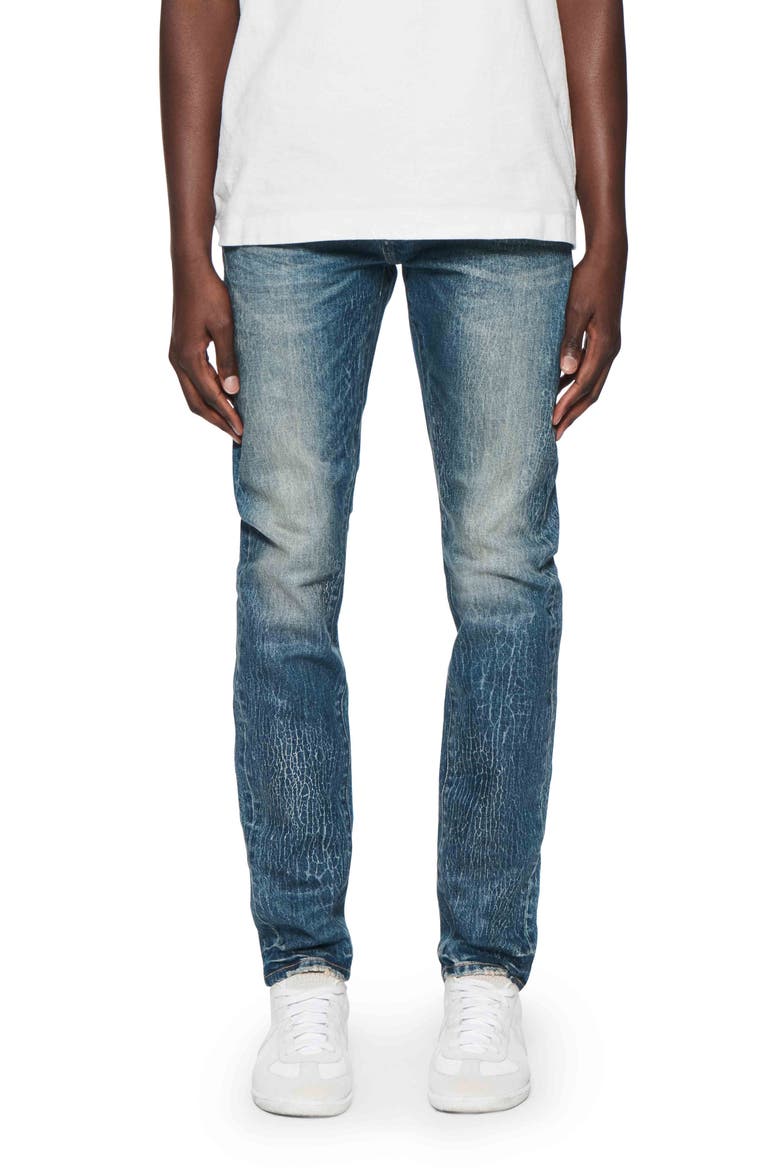Crackle Coated Skinny Jeans, Main, color, MID INDIGO