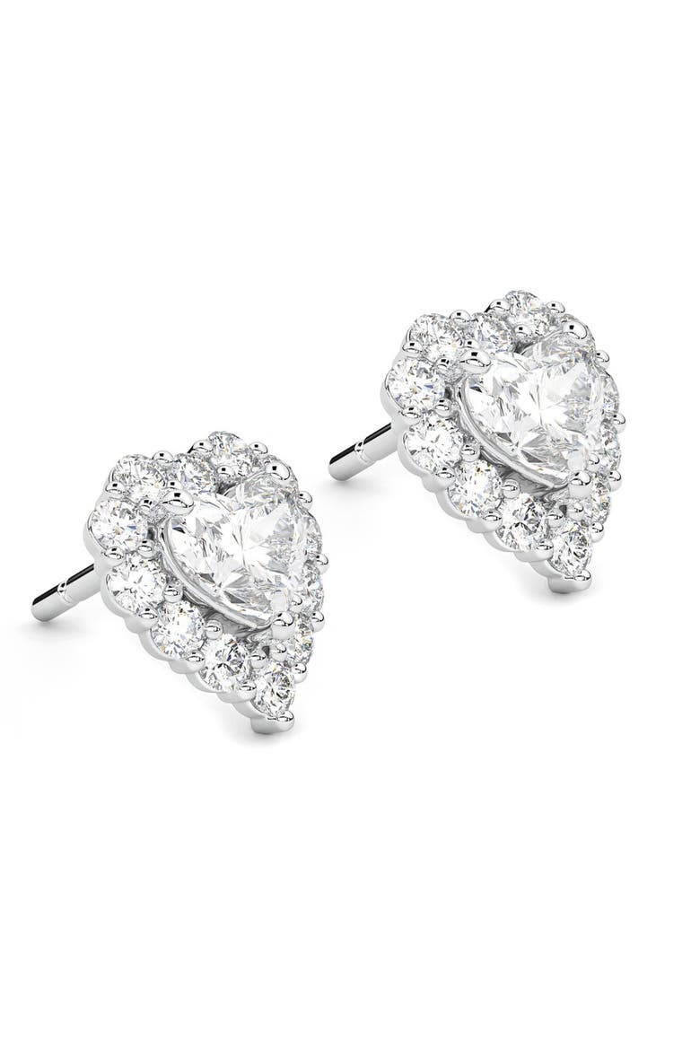 1.30Ct Heart Shape Diamond Halo Studs or Gold Lab Grown, Alternate, color, 10k White Gold