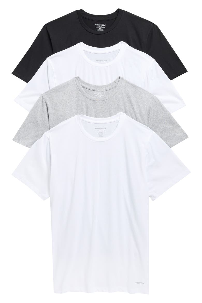 4-Pack Cotton Crewneck Undershirts, Main, color, BLACK/ HEATHER GREY/ WHITE