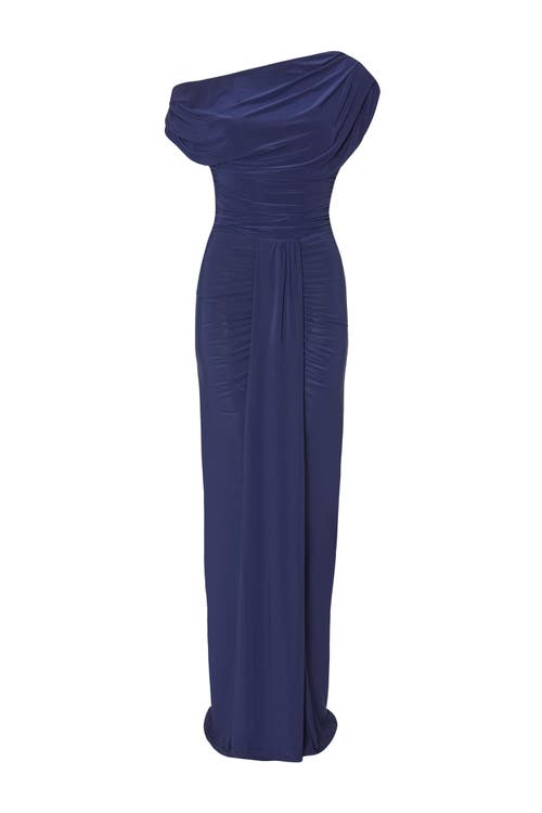 Quiz Soft Touch Off Shoulder Ruched Maxi Dress In Blue