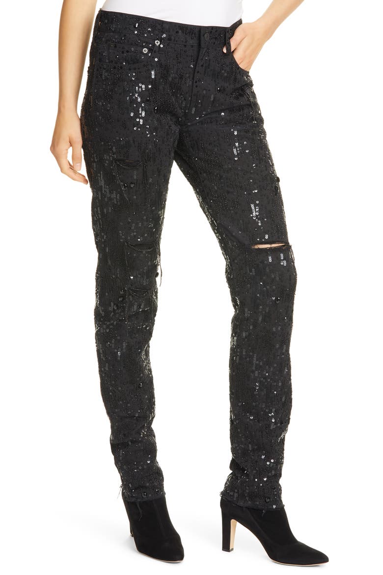 Avery Sequin Boyfriend Jeans, Alternate, color, BLACK BEADED