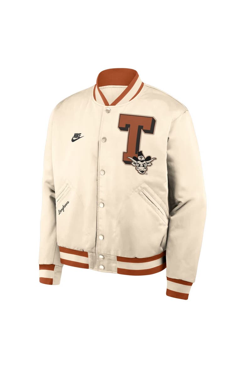 Men's Nike Tan Texas Longhorns Legacy Full-Snap Bomber Jacket, Alternate, color, Tan