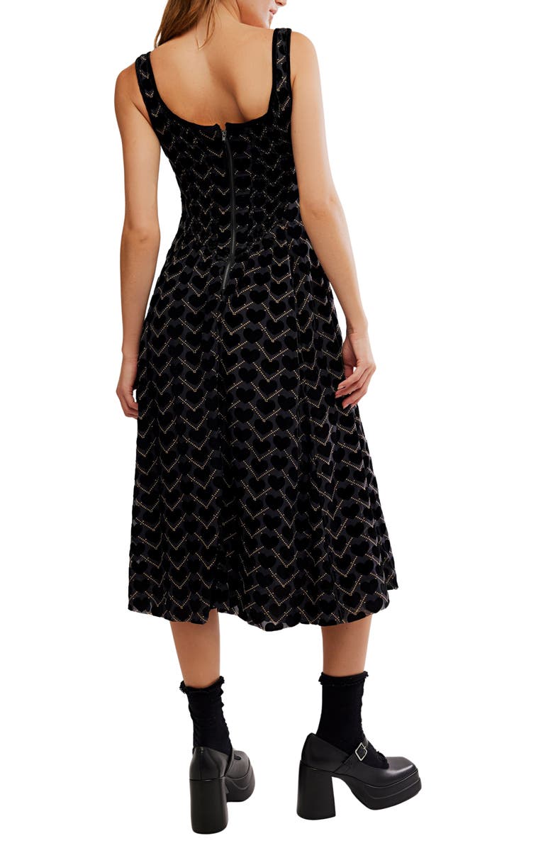 Free People Freya Burnout Velvet Midi Dress, Alternate, color, Charcoal Combo