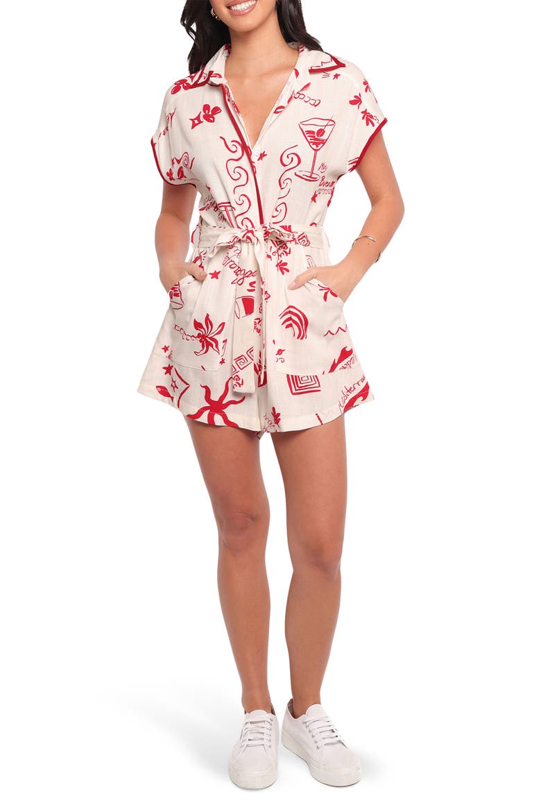 Kensie Printed Romper, Main, color, BIARITZ