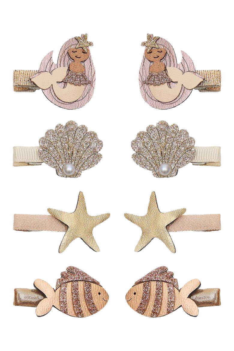 Kids' Mermaid 8-Pack Mini Hair Clips, Main, color, GOLD