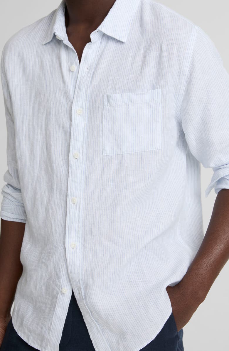 Vince Tate Stripe Linen Button-Up Shirt, Alternate, color, Optic White/ Novo