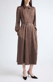 Jason Wu Collection Stripe Long Sleeve Satin Midi Shirtdress