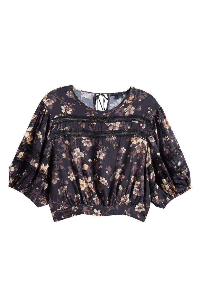 AllSaints Floral Lace Trim Top, Main, color, Vine Black