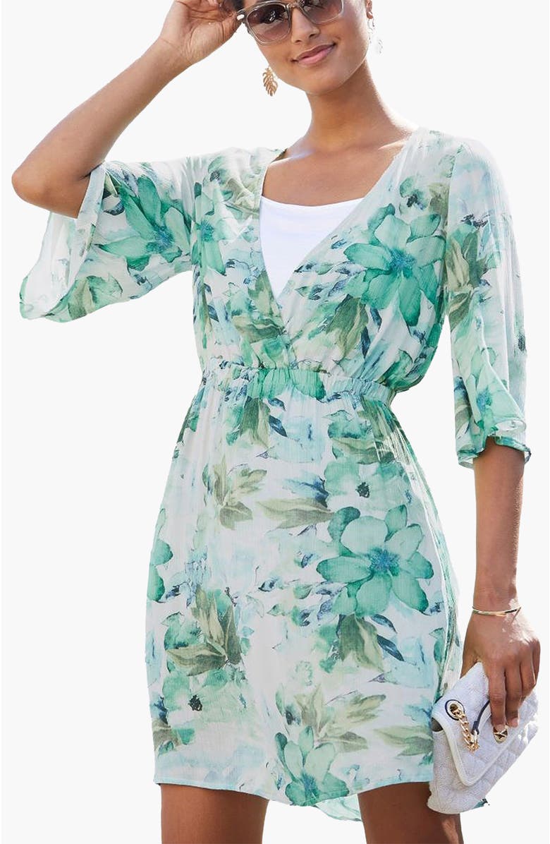 LASCANA Women's Floral Layered Look Dress, Main, color, Blue Multi