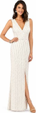 LARA New York Beaded Faux-Wrap V-Neck Bridal Gown