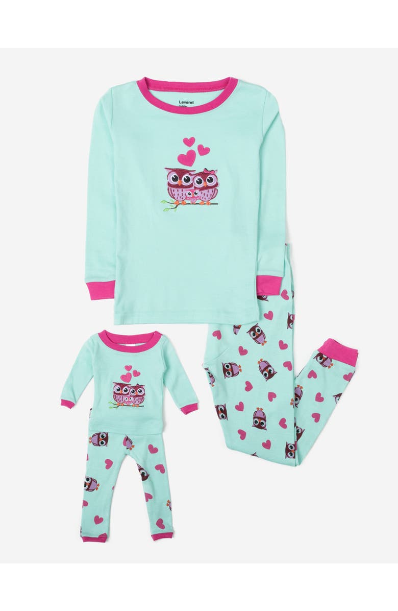 Leveret Girls Matching Doll Printed Cotton Pajamas, Animal & Seasonal Prints, Main, color, Owl