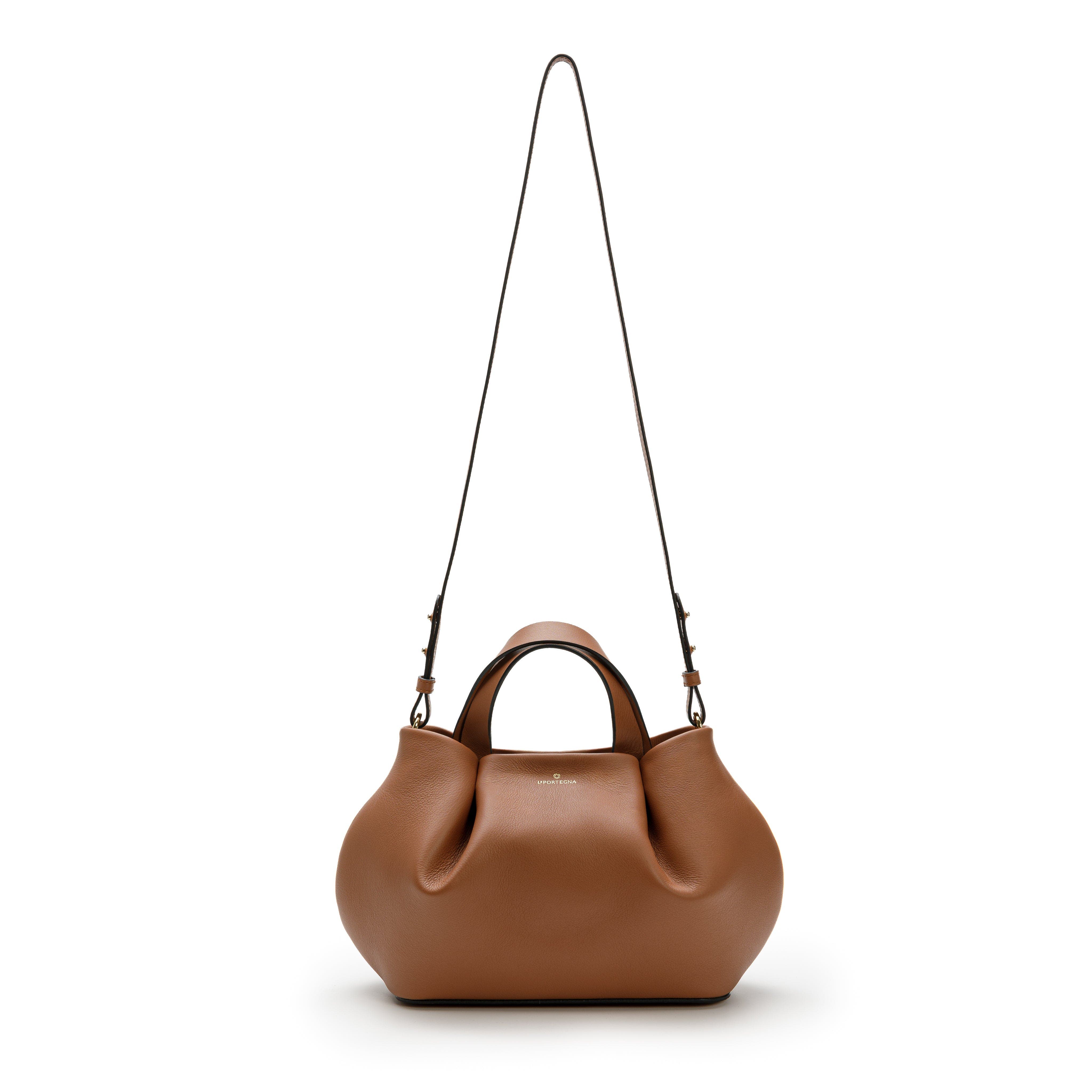 LA PORTEGNA Isabela Shoulder Bag Sculpted From Full Grain Leather, Alternate, color, Brown