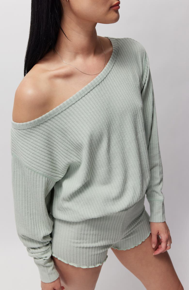 Spiritual Gangster Ballet Vida One-Shoulder Blouson Rib Top, Alternate, color,