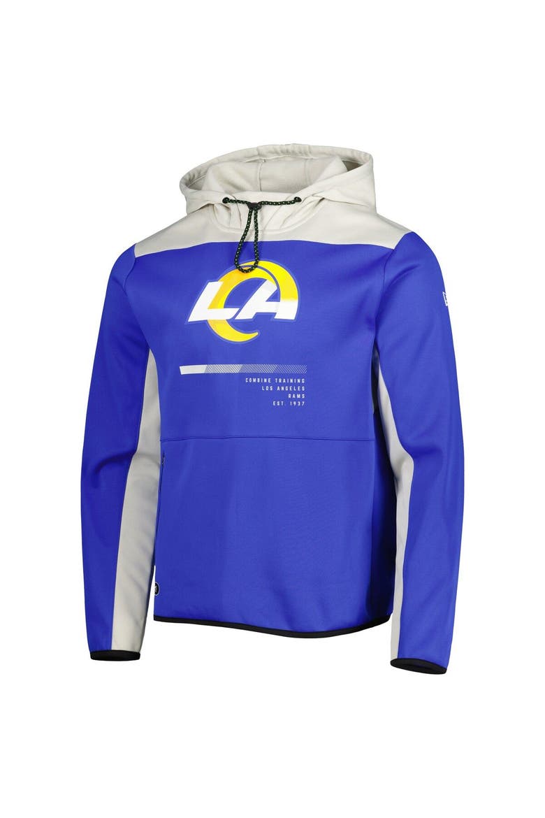 Men's New Era Royal Los Angeles Rams Combine Authentic Hard Hitter Pullover Hoodie, Alternate, color, Royal