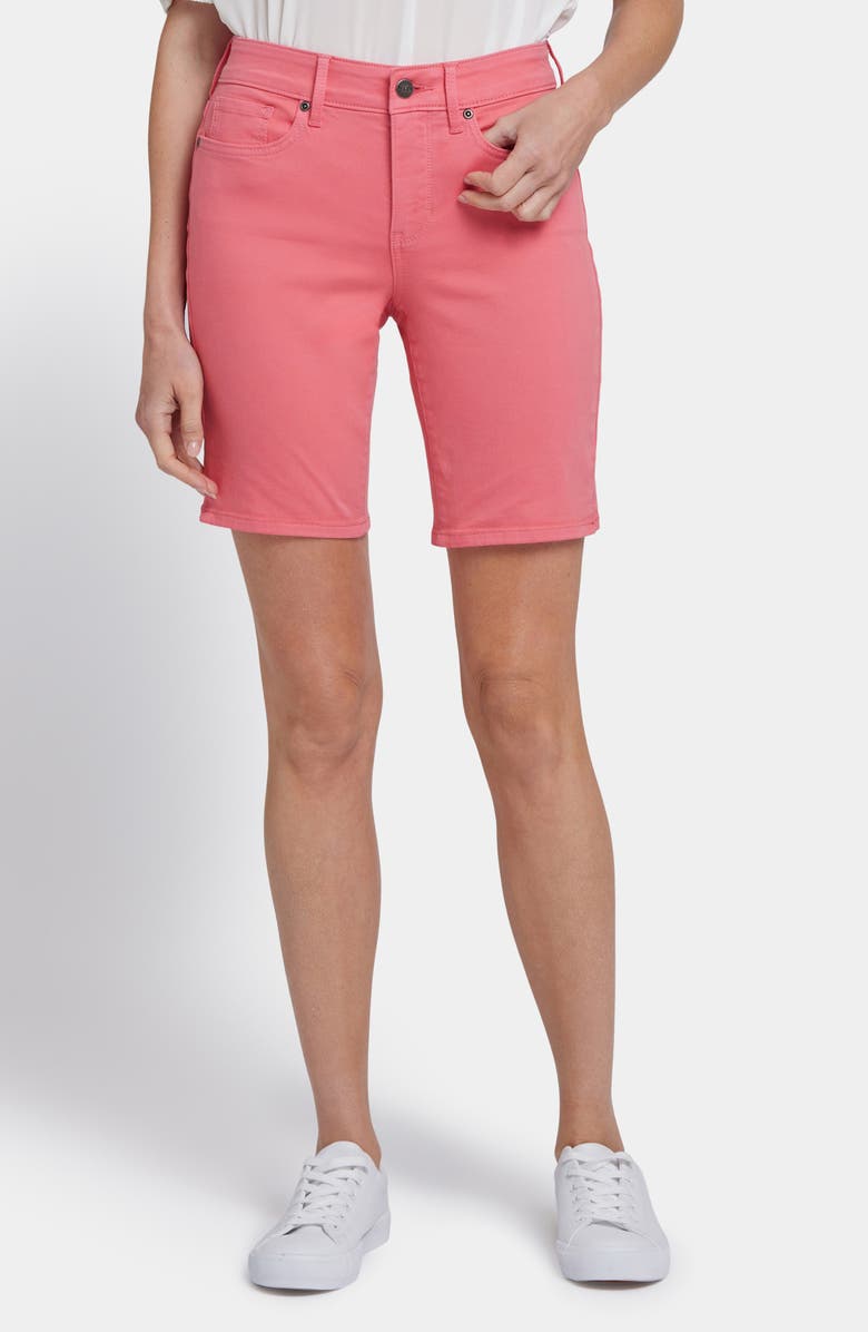 NYDJ Ella Side Slit Denim Bermuda Shorts, Main, color, Spiced Coral