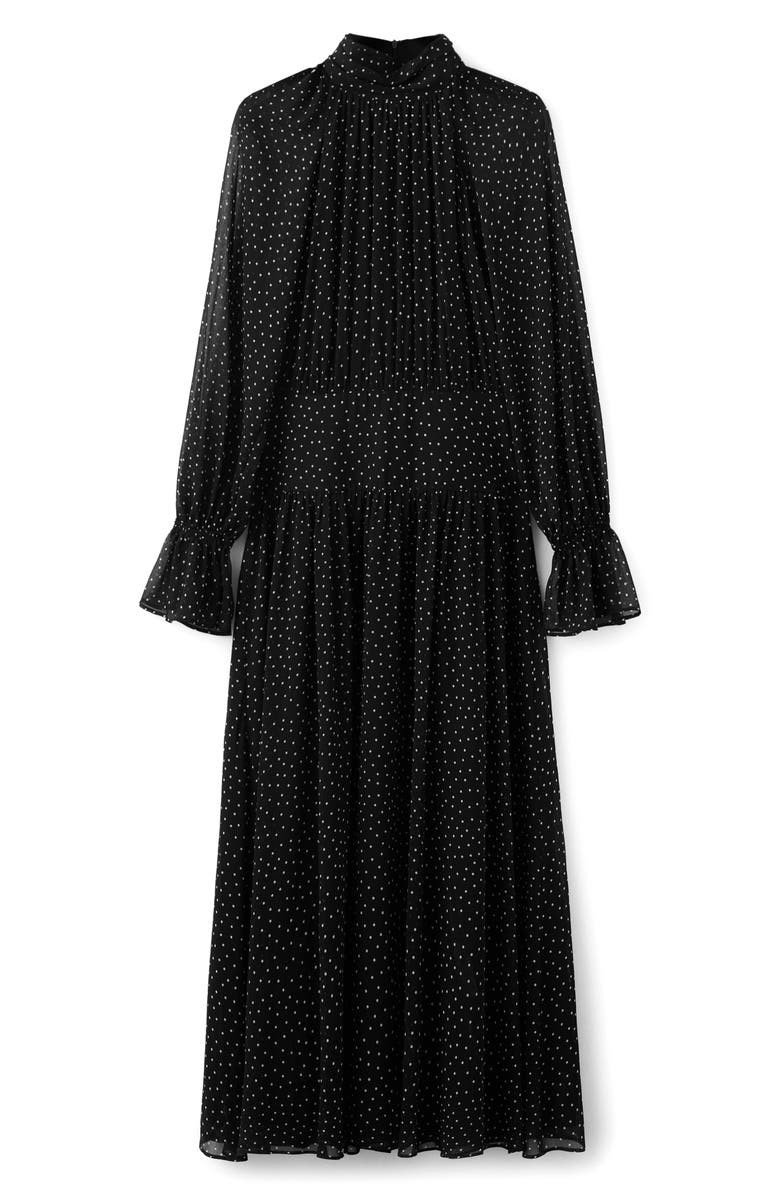 MANGO Polka Dot Long Sleeve Midi Dress, Alternate, color, Black