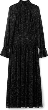 MANGO Polka Dot Long Sleeve Midi Dress