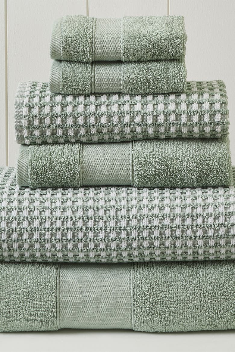 Luxury Spa Cobblestone Quick Dry 6-Piece Towel Set - White, Alternate, color, GREEN