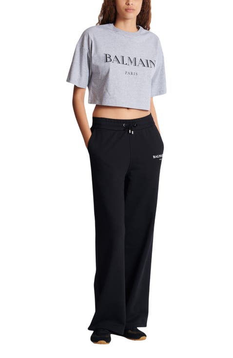 Boxy Cropped T-Shirt with Balmain Print