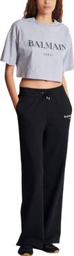 Balmain Boxy Cropped T-Shirt with Balmain Print