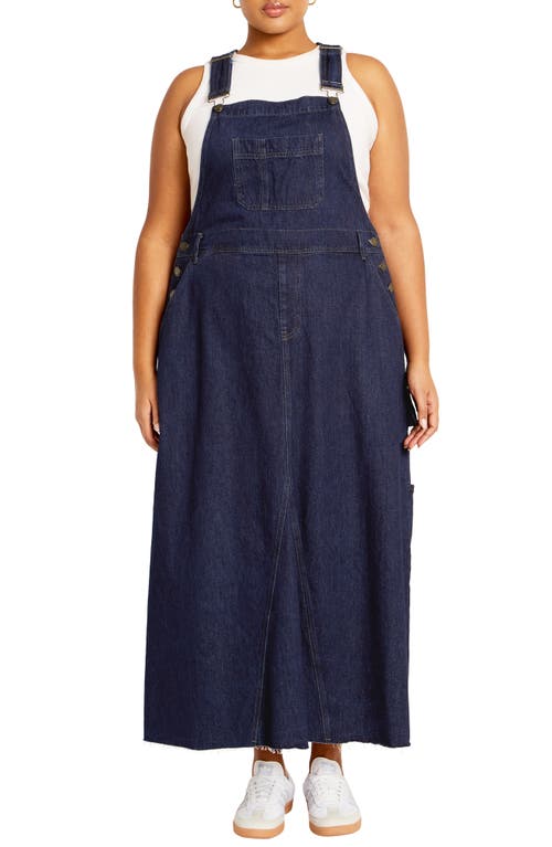 City Chic Pinafore Maxi Dress In Denim Mid