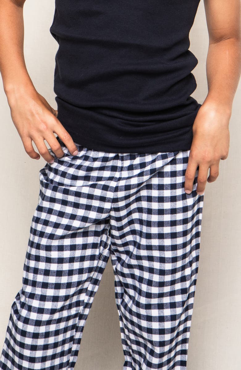 Petite Plume Kids' Gingham Cotton Blend Pajama Pants, Alternate, color, Navy