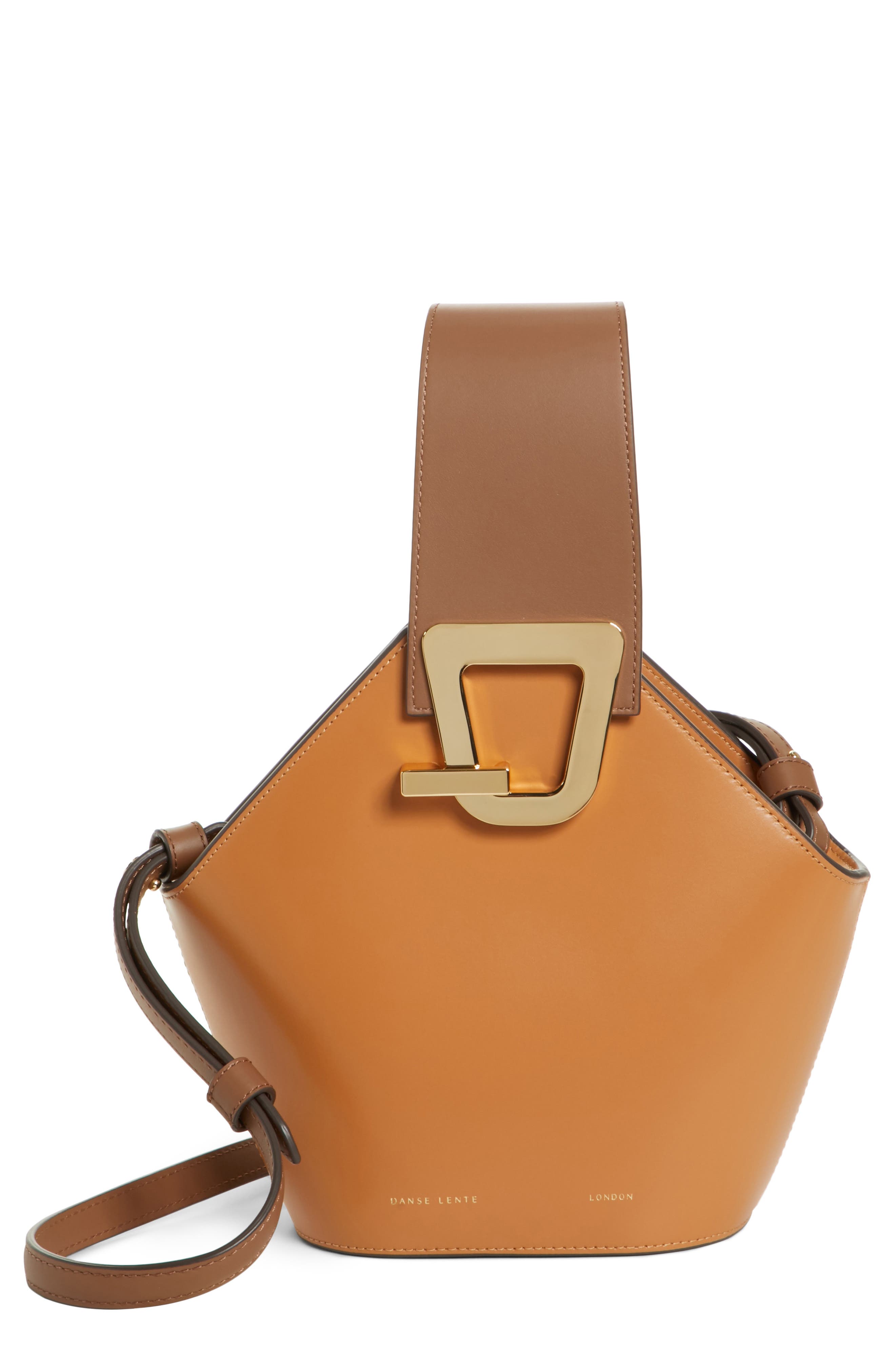 Mini Johnny Leather Bucket Bag, Main, color, BROWN