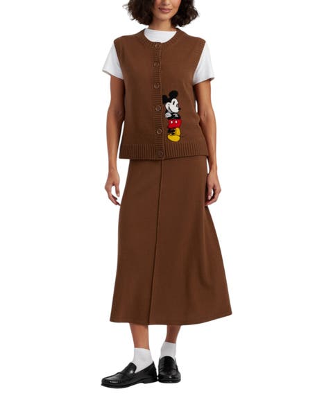 Wool-cashmere Mickey & Minnie Peek Pocket Skirt