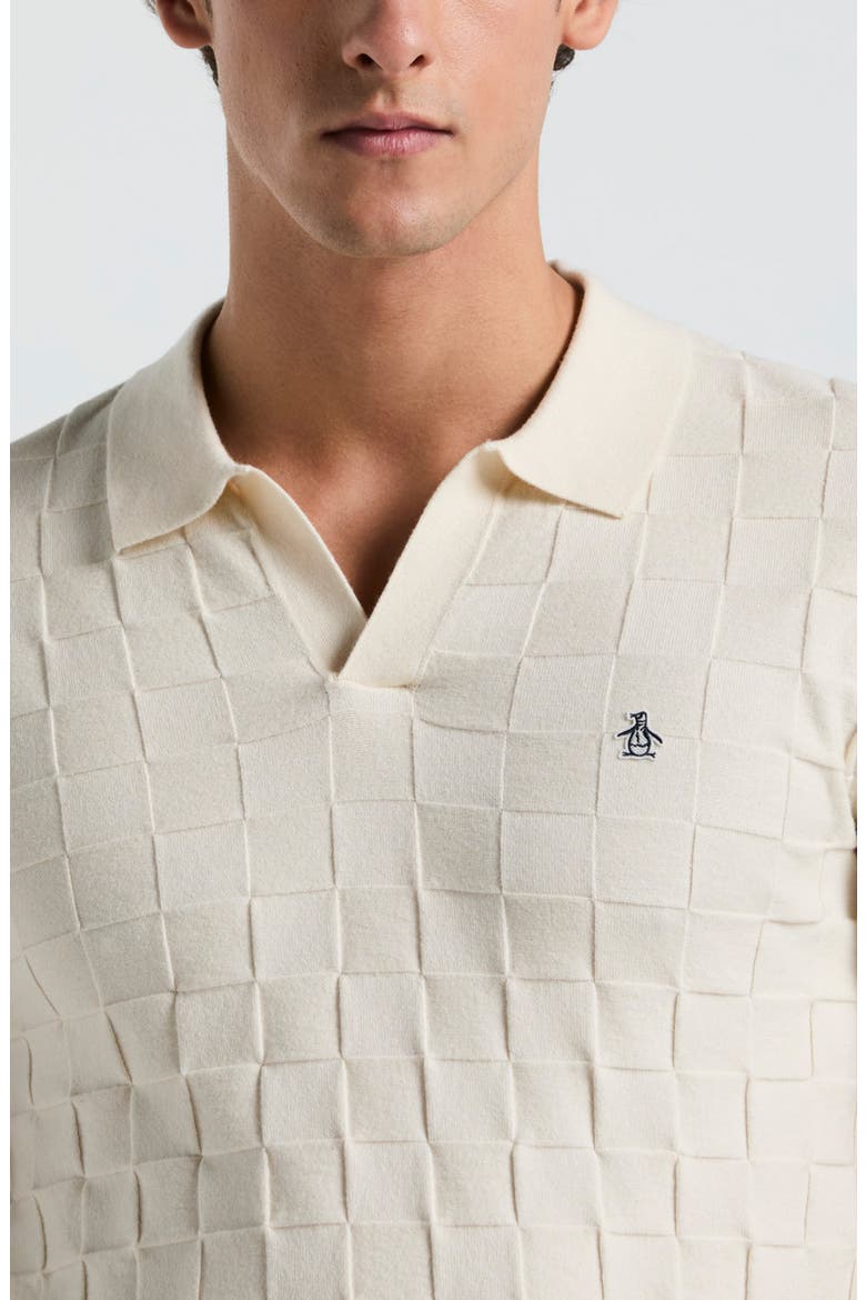 Jacquard Basketweave Johnny Collar Polo Sweater, Alternate, color, BIRCH
