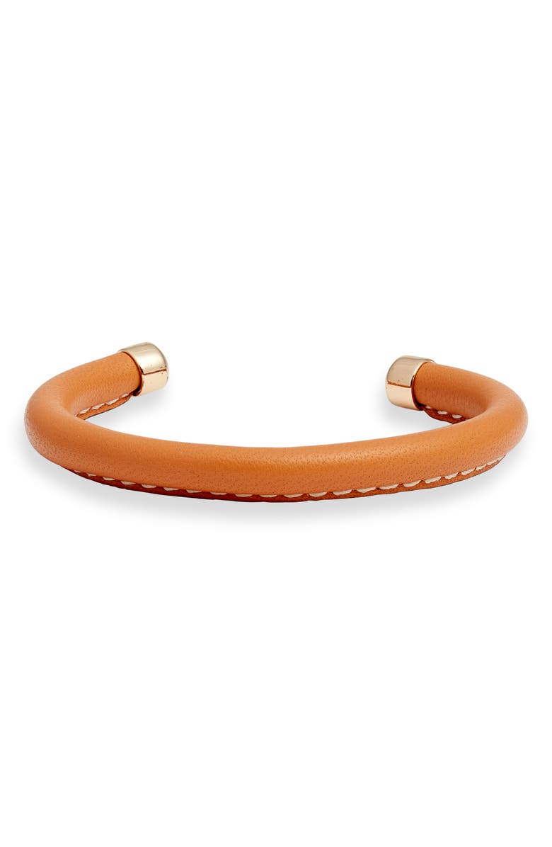 Tory Burch Miller Leather Cuff Bracelet, Alternate, color,