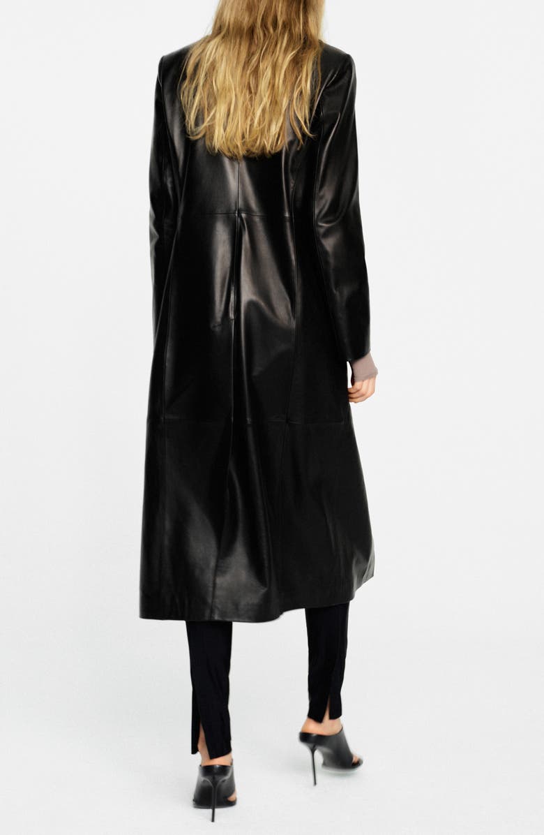 MANGO Long Leather Coat, Alternate, color, Black