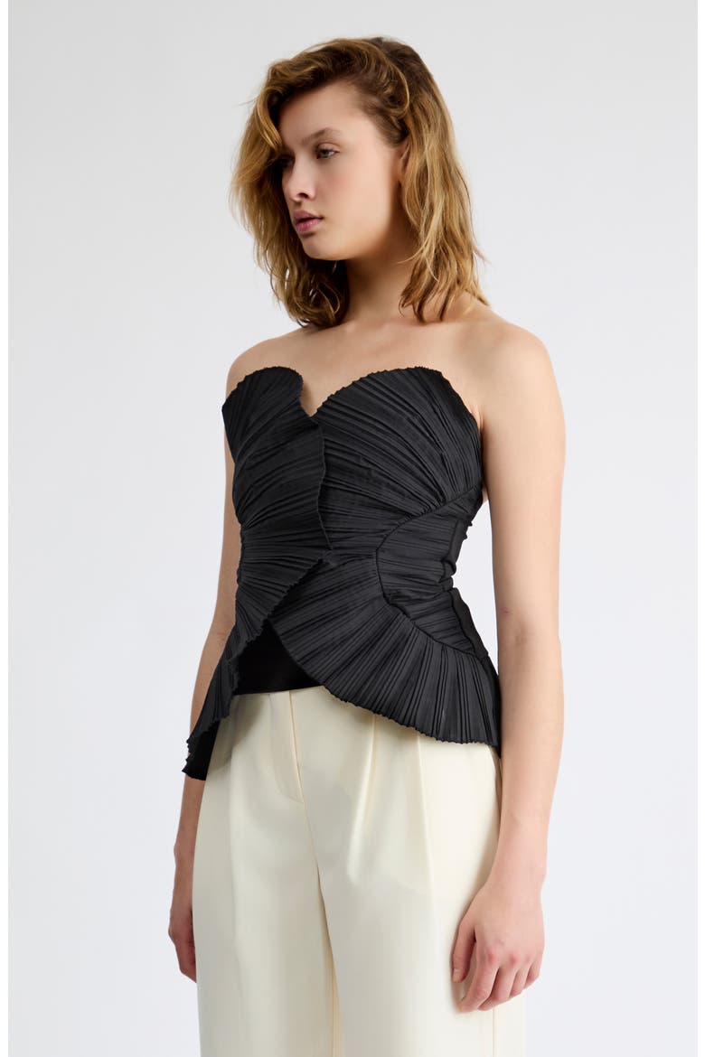 Grace Plissé Bustier Top, Alternate, color, BLACK