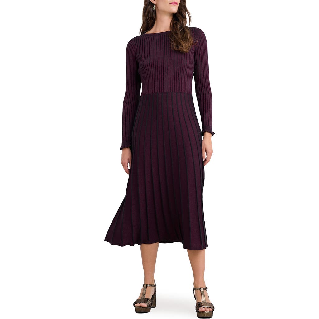 Seasalt Cornwall Glass Stem Metallic Long Sleeve Organic Cotton Blend Sweater Dress In Purple