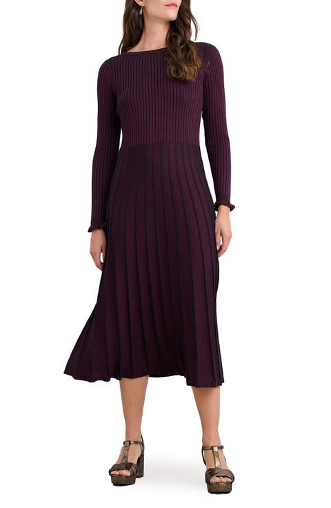 Seasalt Cornwall Glass Stem Metallic Long Sleeve Organic Cotton Blend Sweater Dress (Petite)