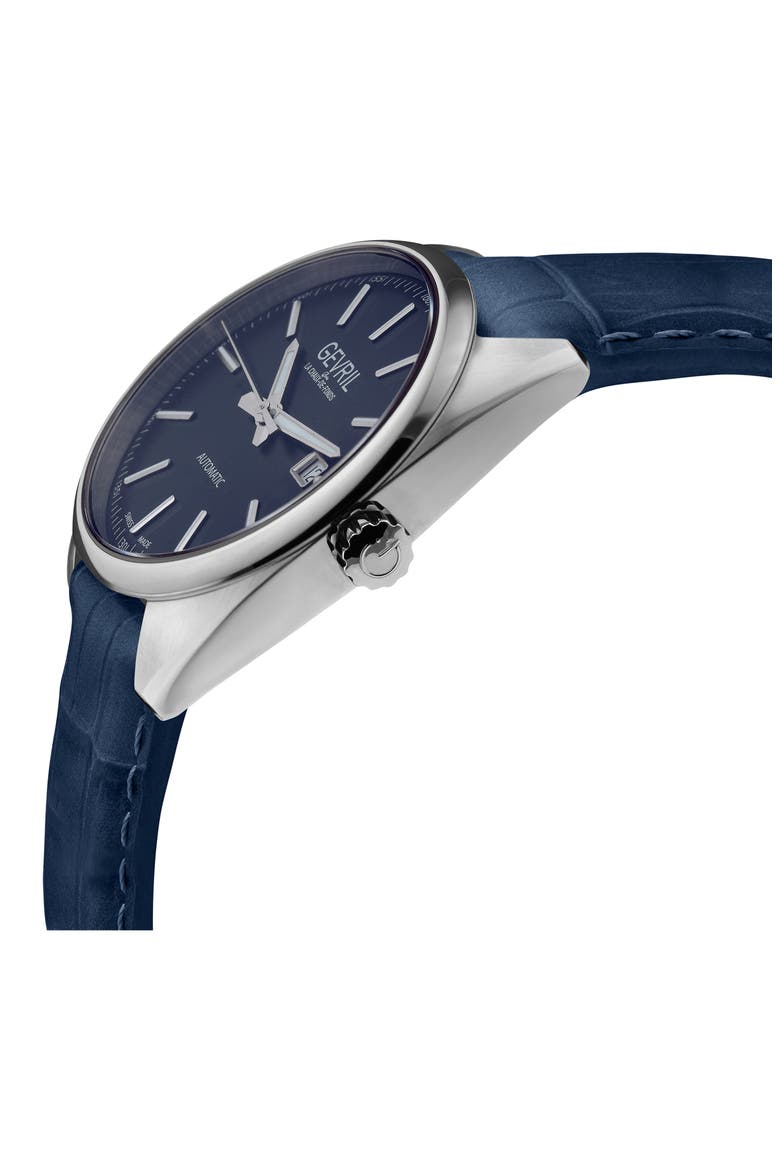 Five Points Croc Embossed Leather Strap Watch, 43mm, Alternate, color, BLUE