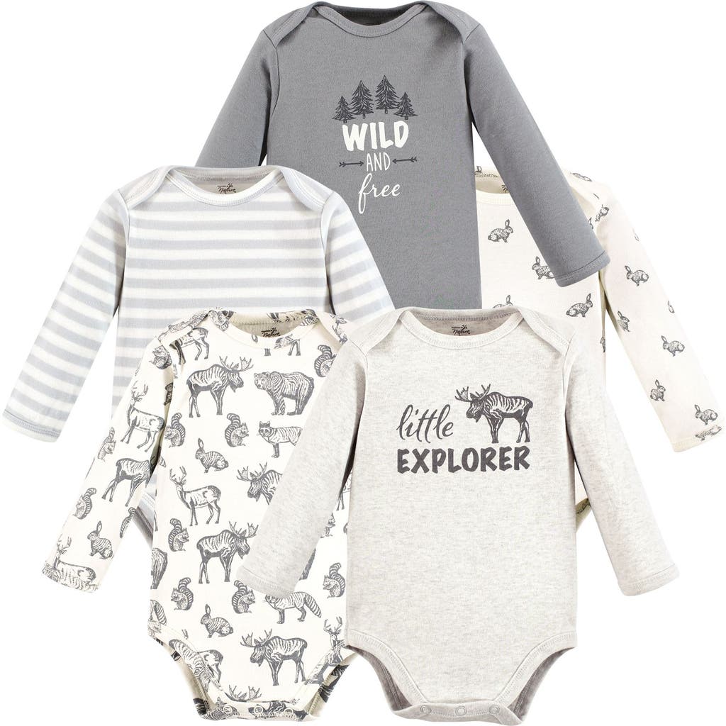 Touched By Nature Organic Cotton Long-sleeve Bodysuits In Multi