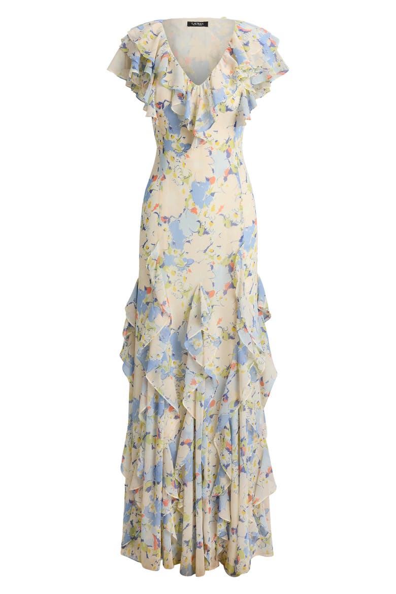 Floral Ruffle Gown, Alternate, color, BLUE/ MULTI