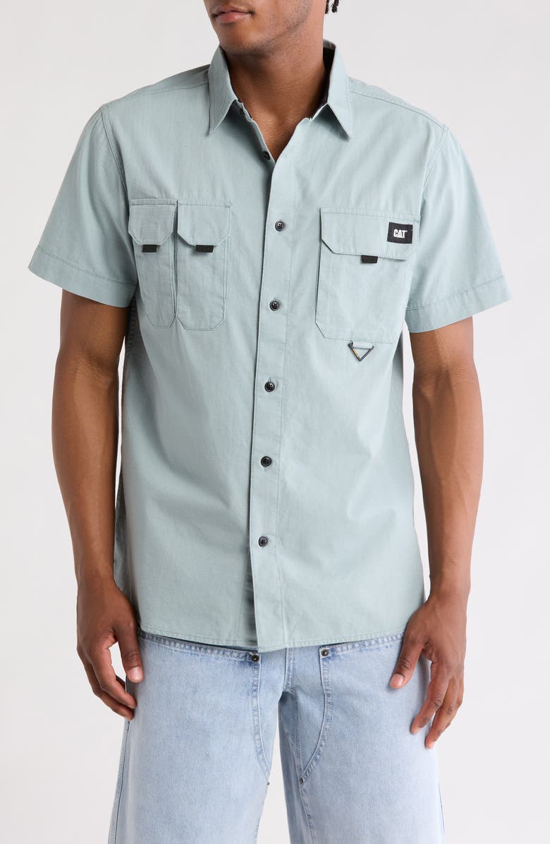 CAT WWR Foundation Short Sleeve Utility Button-Up Shirt, Main, color, Arona Blue